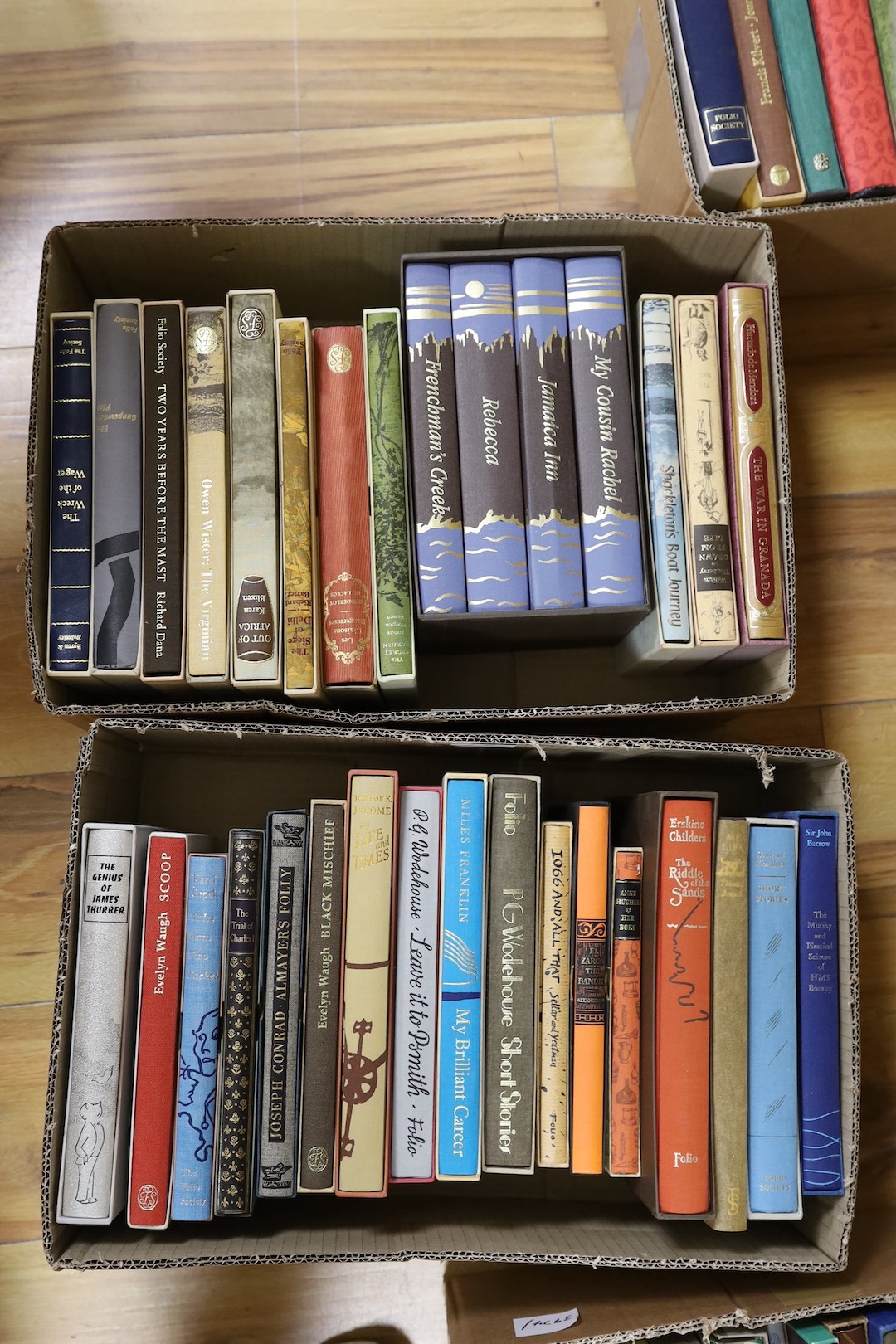 Folio Society - a collection of approximately 69 classics, to include Dickens, Du Maurier, etc., mostly mint, in slip cases, in five boxes.